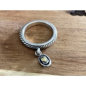 Vintage Brighton Sterling Silver Rope Band Ring w Dangling Heart Charm Size 5